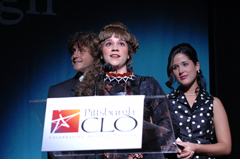 Elizabeth Bailey of Pittsburgh CAPA High School accepting the award for Best Actress